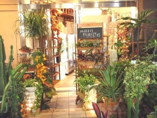 MORRIS FLORISTの店舗入口と店頭の植物